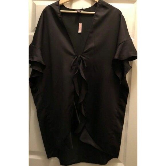 Victoria's Secret Sexy Satin Kimono Black Ruffle Robe black NEW - Picture 2 of 4